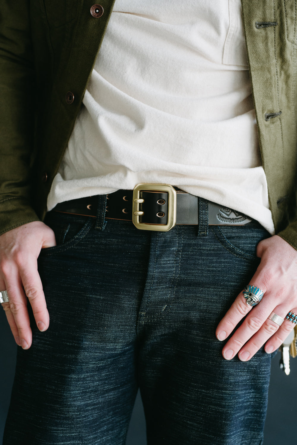 Handmade, oak bark leather heavy Garrison belt with solid brass buckle. —  ERNEST WALKER LTD.