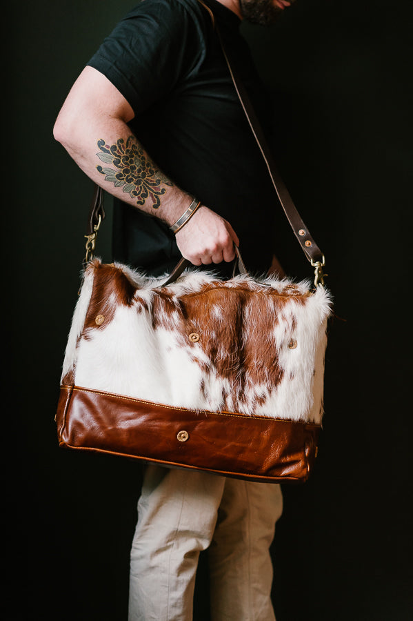 Brown and White Genuine Hairon Cowhide and Leather Western 