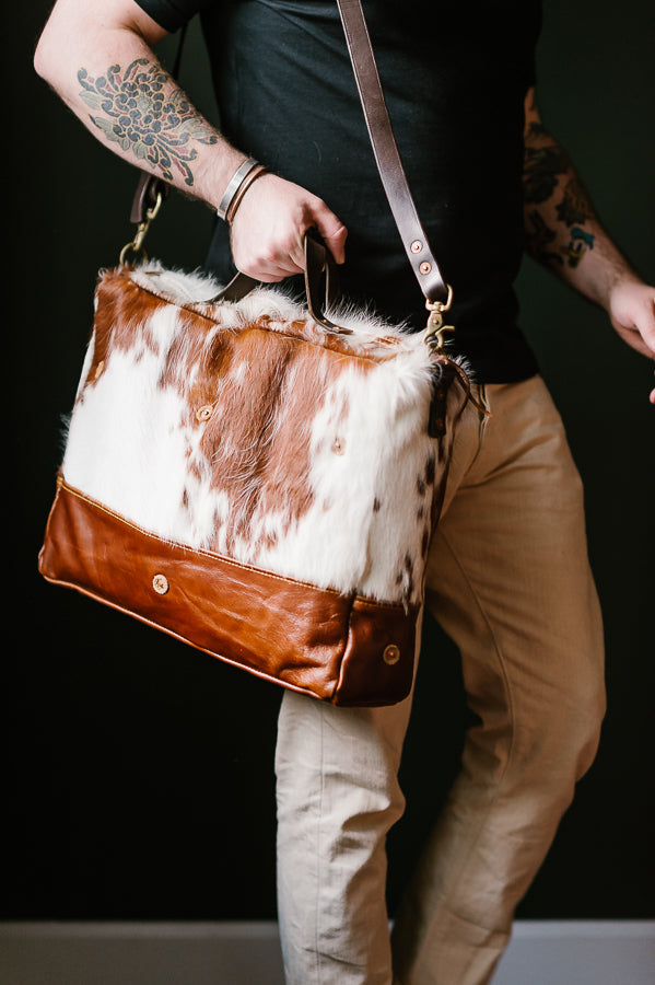 Brown and White Genuine Hairon Cowhide and Leather Western 