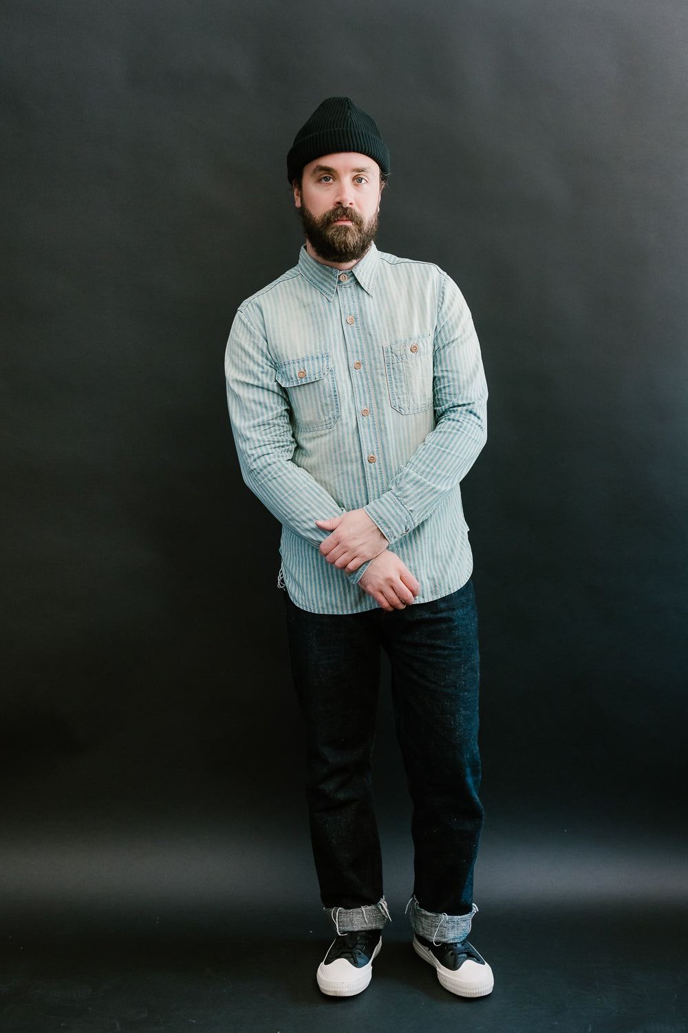 MLS1070M31 - Indigo Striped Work Shirt - Bleach Used | James Dant