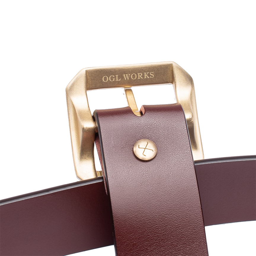 Single Prong Brass Garrison Leather Belt - Brown