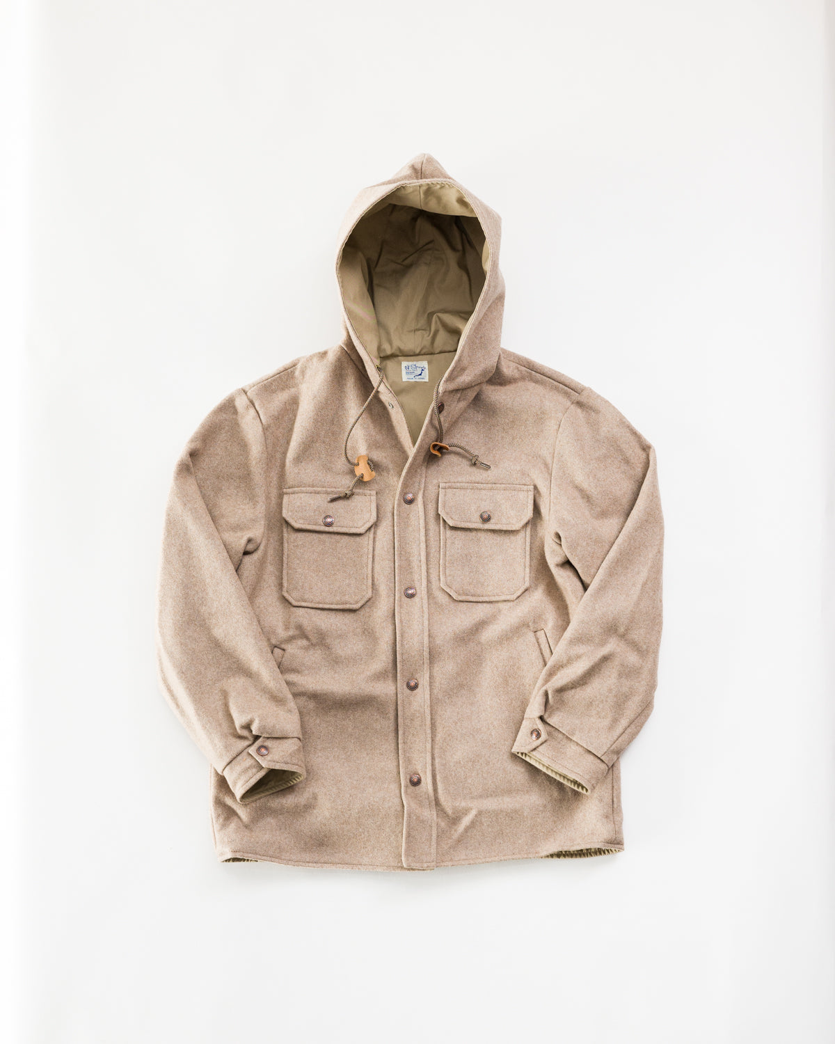 01-6052-W67 - Hooded Reversible Wool Coat - Beige