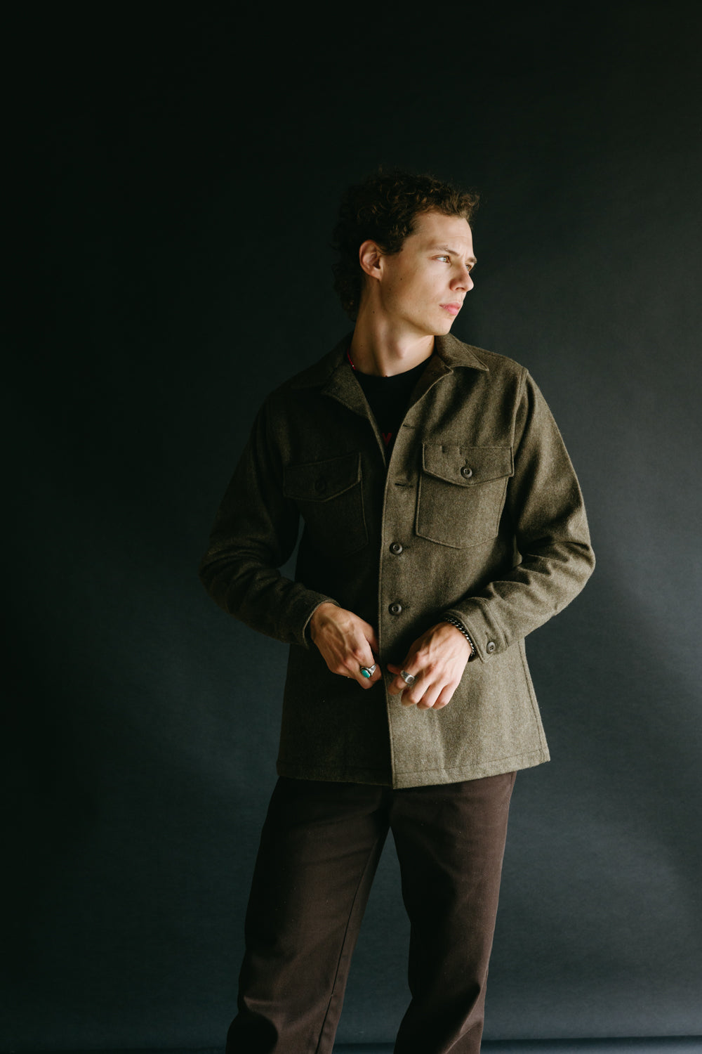 8045-W76 - Fatigue Shirt Melton Wool - Army Green | James Dant