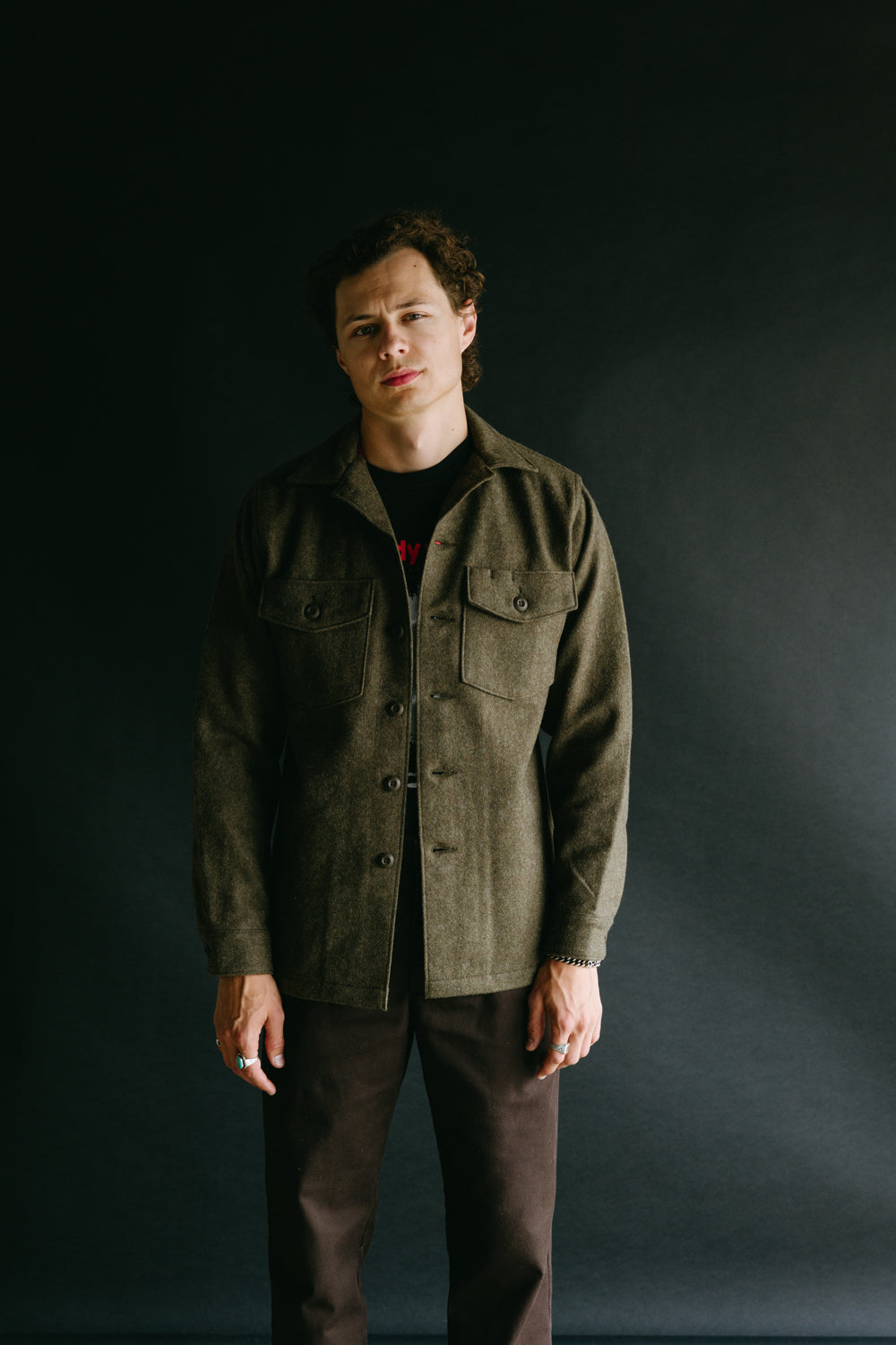 8045-W76 - Fatigue Shirt Melton Wool - Army Green | James Dant