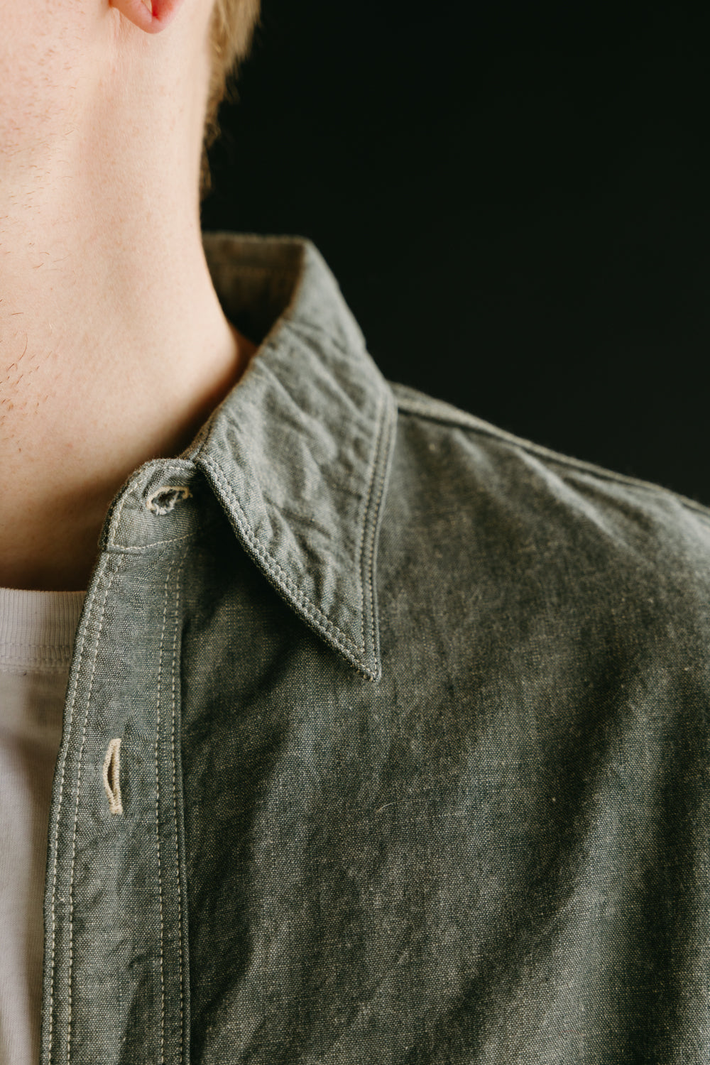 SJCBS22 - Selvedge Chambray Shirt - Green | James Dant