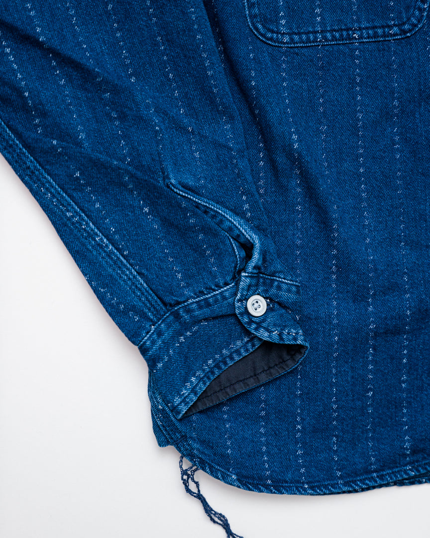 SSS22-SHR-OVS - Distressed "Shuriken" Wabash Stripe Shirt - Indigo x Black