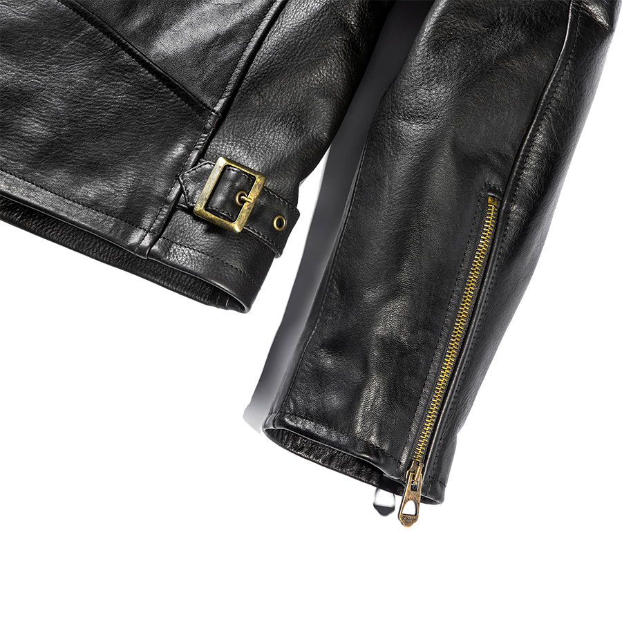 Varenne Fur Collar Leather Jacket - Black