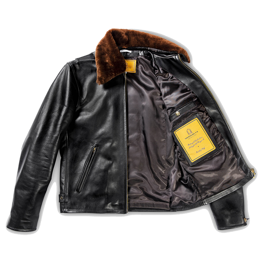 Varenne Fur Collar Leather Jacket - Black