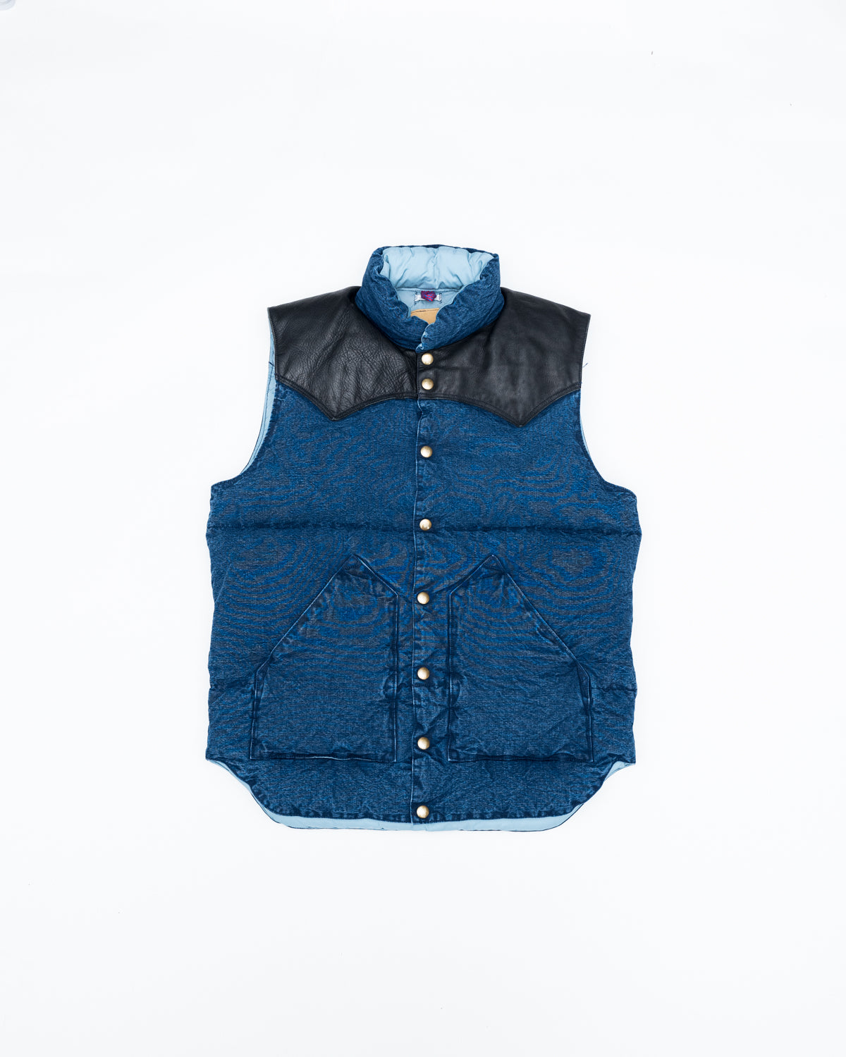 Lot 2189 - Rocky Mountain Featherbed x Warehouse Chambray Down Vest -  Indigo Used-Wash