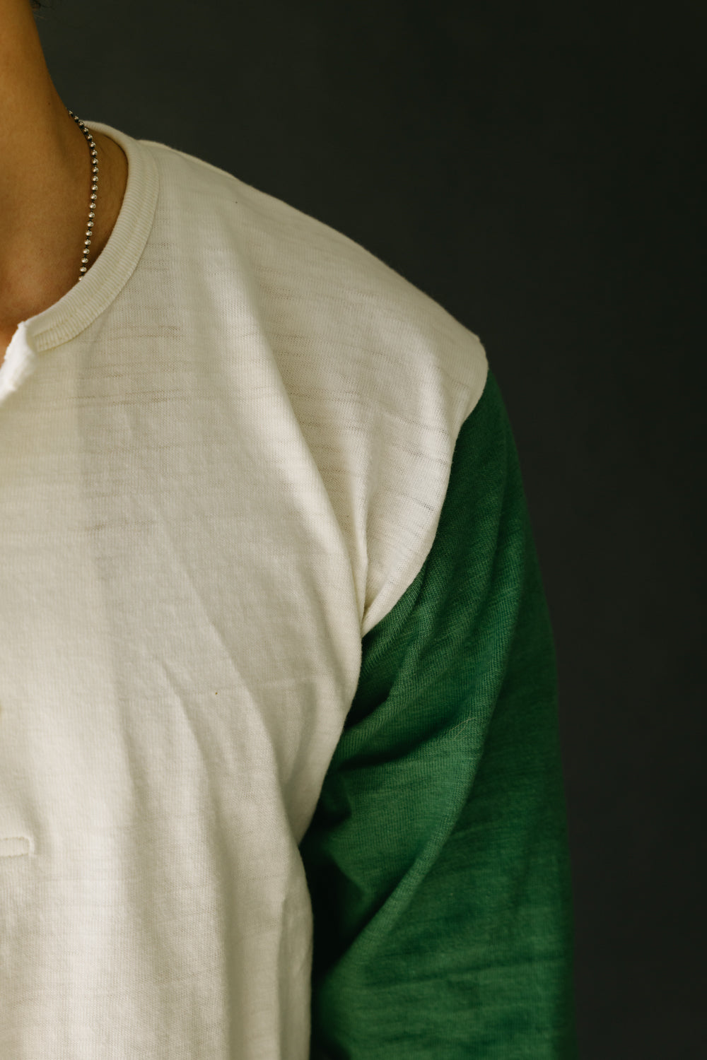 Lot 4058 - Slubby Henley 3/4 Baseball Tee - Cream, L Green | James