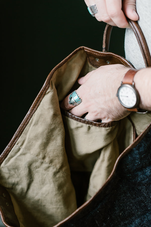 Selvedge Denim Tote Bag in Rinsed Indigo Denim